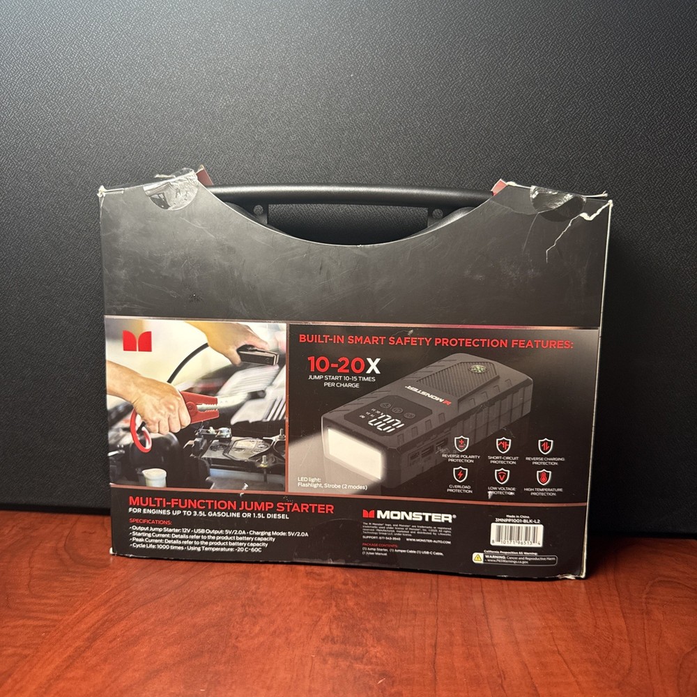 MONSTER 6,000 MAH MULTI-FUNCTION JUMP STARTER (5134) New