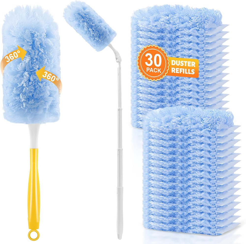 30-Pack Heavy Duty Duster Refills Compatible with Swiffer, 3FT Extendable Handle