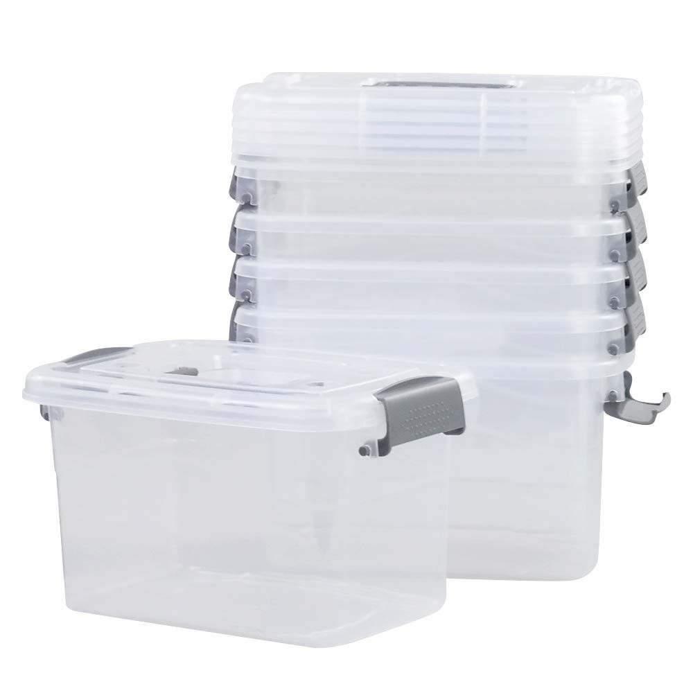 6-Pack Home Storage Bins, Plastic Container, Latching Box with Handle (Grey hand
