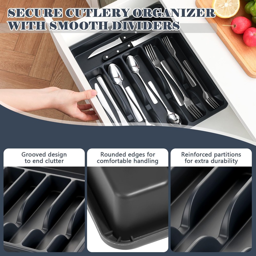 BEWOS 49-Piece Silverware Set with Organizer 49P Flatware Silver, Silver