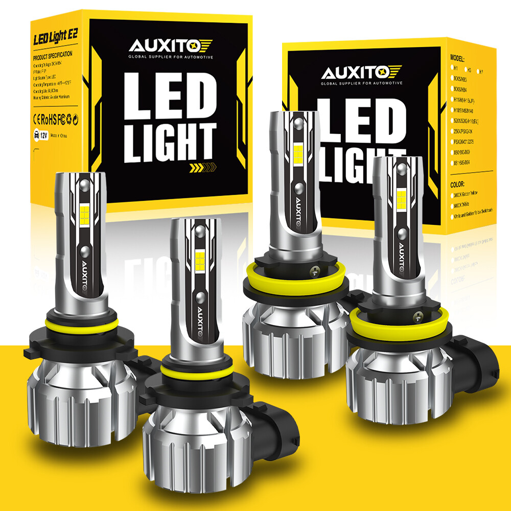 4x AUXITO 9005+H11 LED Headlight High Low Beam Bulbs Super White Bright Lamp EOA