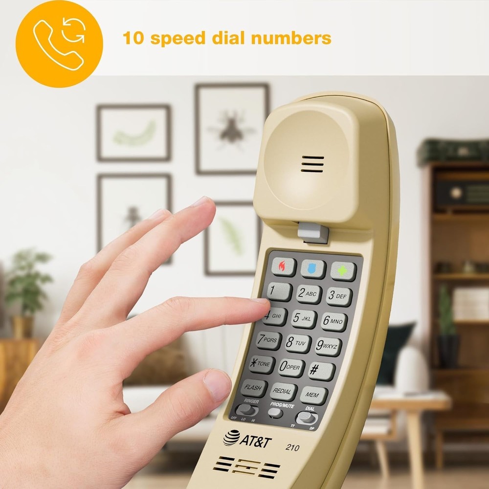 AT&T 210 Basic Trimline Corded Phone Single Line No AC Power Required Beige
