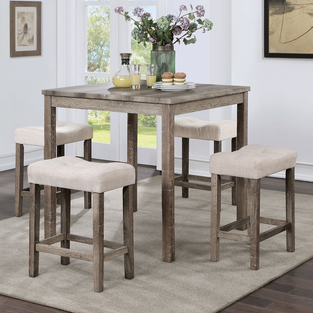 Transitional 5pc Counter Height Dining Set Gray Counter HT. Table and 4x Stool