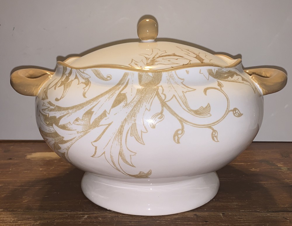 Reba Harmony for the Home Soup Terrine, Scroll Leaf Design With Tags