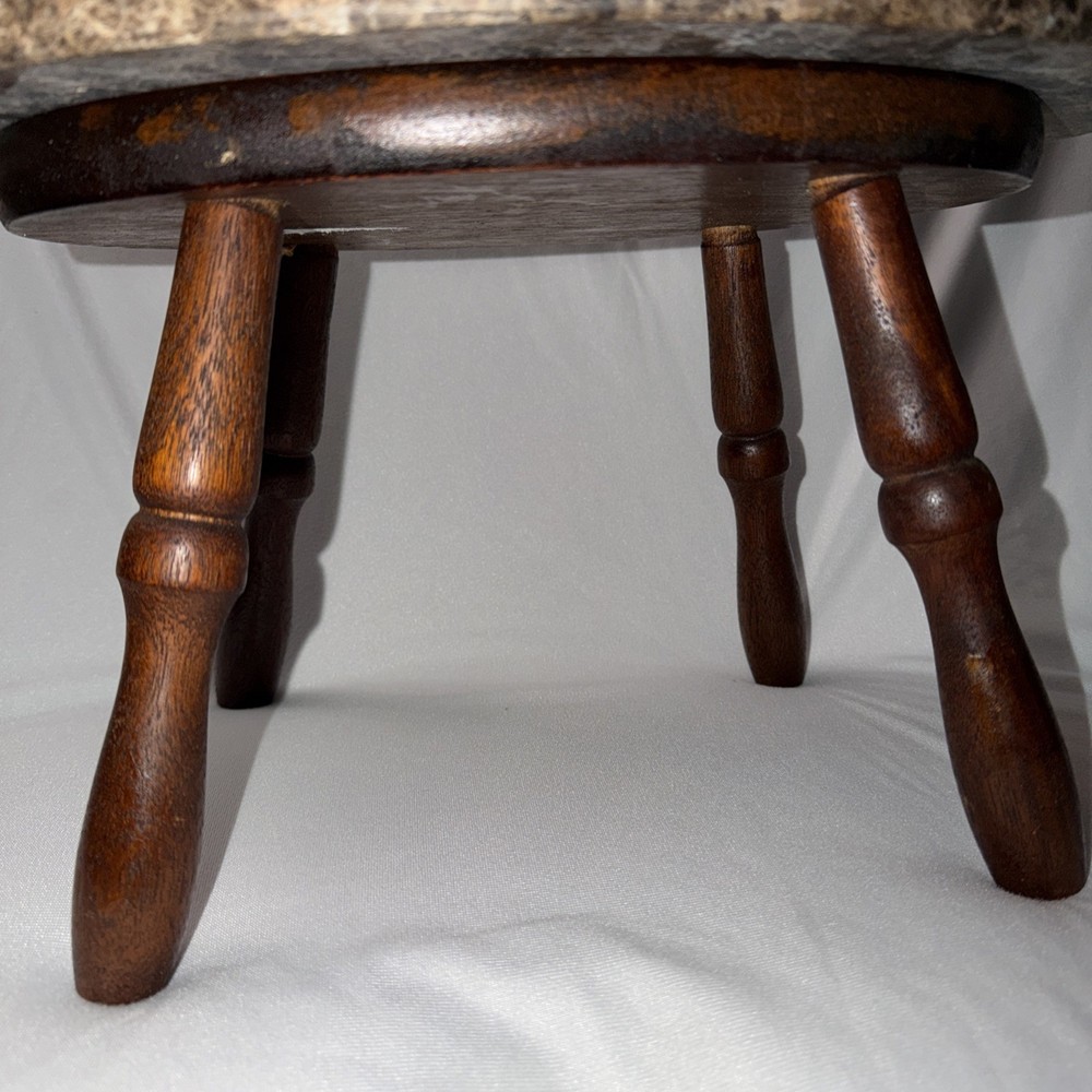 antique wooden step stool W/ Added Stone