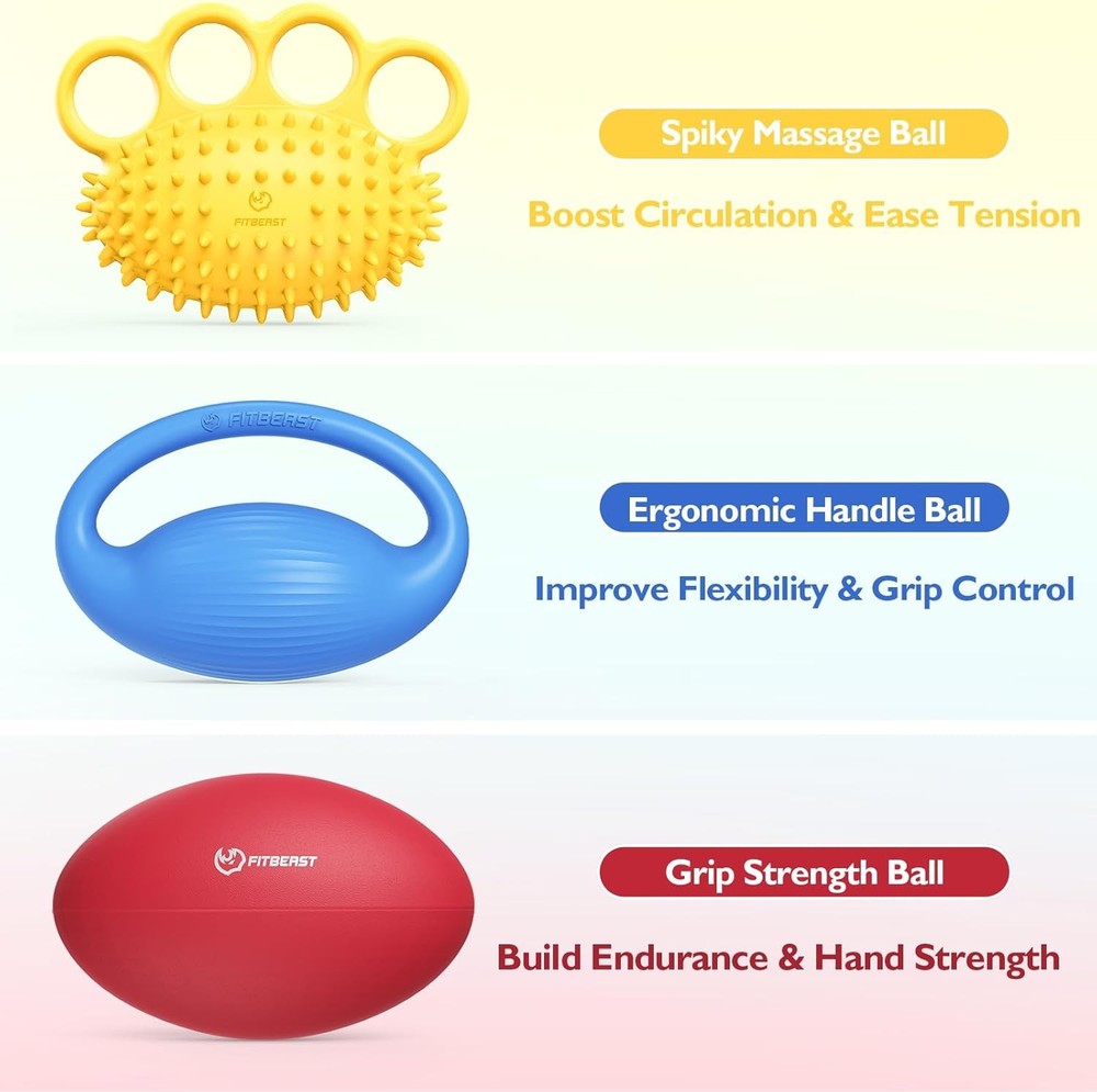 FitBeast Hand Exercise Ball Set–3 Pack Hand Squeeze Balls for Hand Therapy, Gr