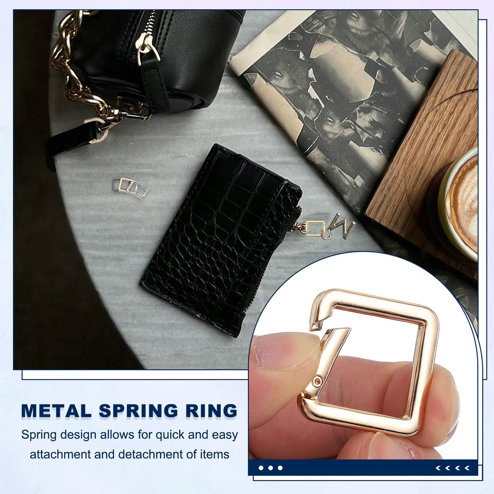 10 Pcs 27mm Square Shaped Spring Snap Keychain Clip for Purses Light Gold