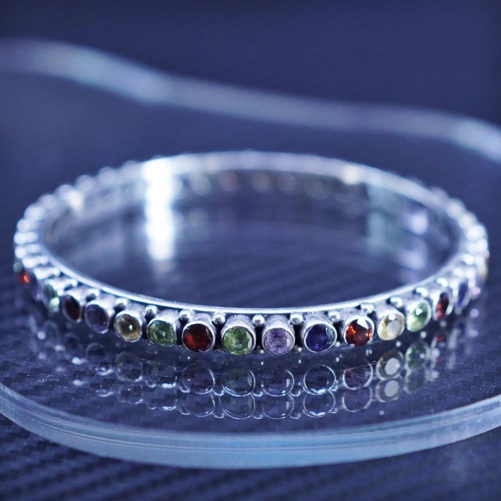 7.5”, southwestern sterling silver 925 stackable bangle bracelet with peridot