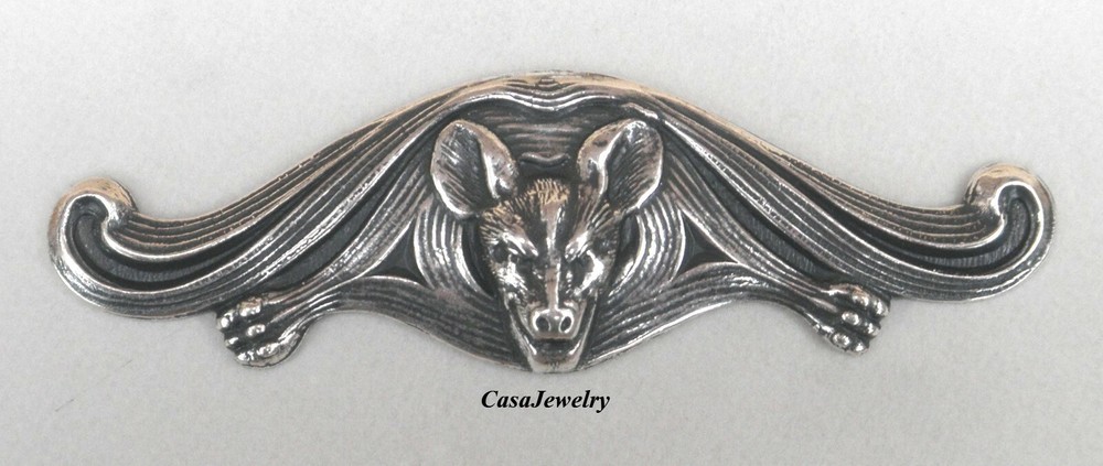 #2160 SMALL ANTIQUED STERLING SILVER PLATED BAT COMPONENT - 1 Pc