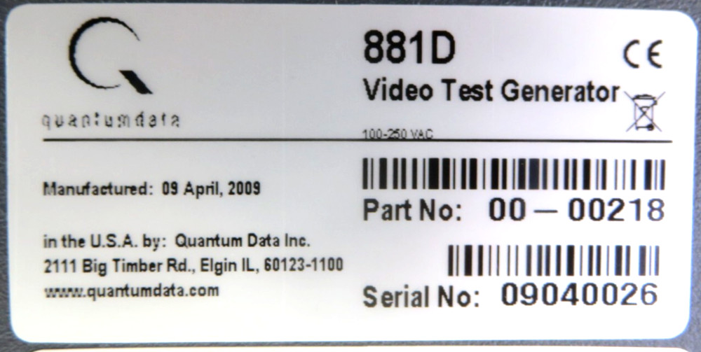 QUANTUMDATA 881D Video Test Generator, FOR PARTS/ REPAIR