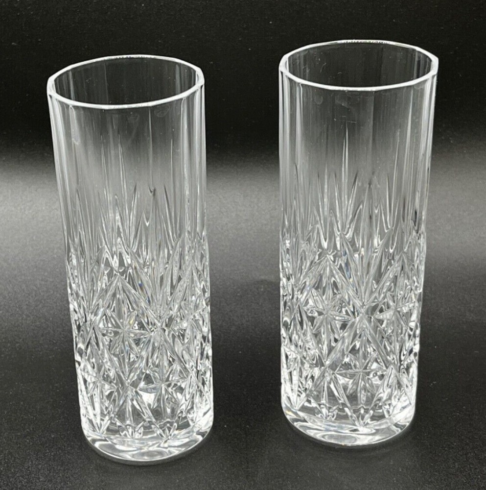 Two Clear Etched Glasses Crystal Vases