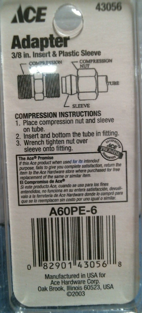 ACE Adapter Insert & Plastic Sleeve, 3/8", (43056) FS