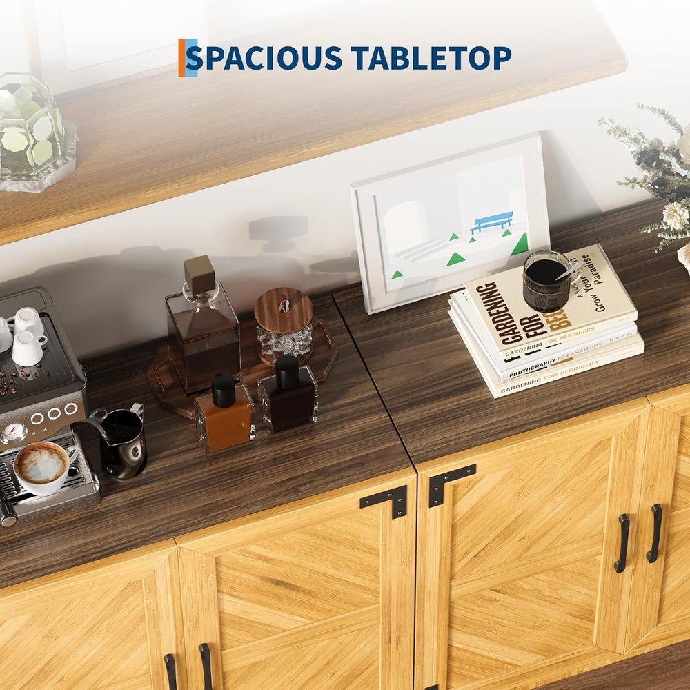 Modern Oak & Black Sideboard with Adjustable Shelves for Dining Room Storage