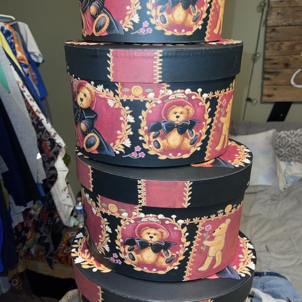 Set Of 8 Stacking Nesting Boxes Floral Bob’s Boxes Victorian Teddies Plus 1