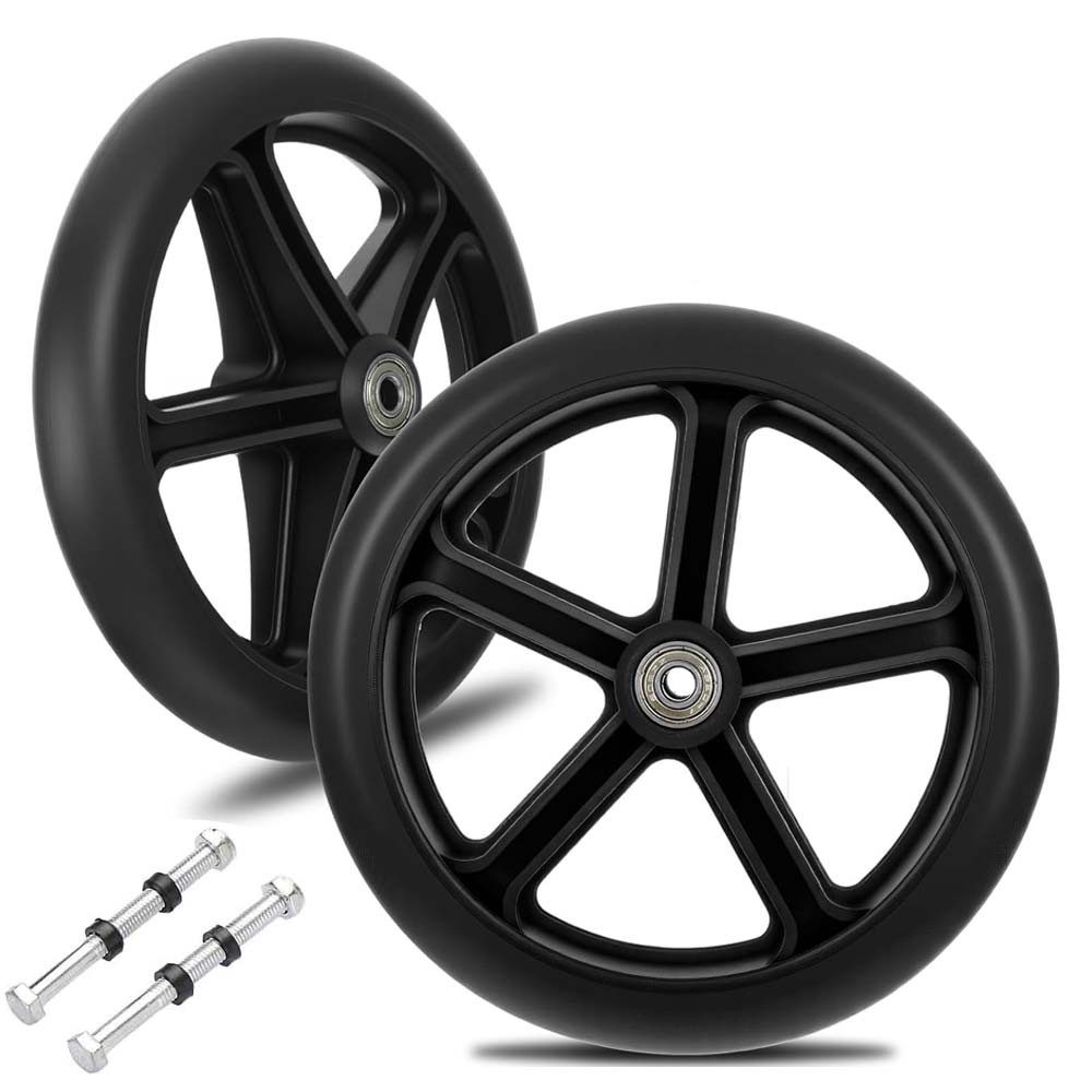 Wheels for Walker Rollator, 8 inch Two Pair, Black (4) (Front)