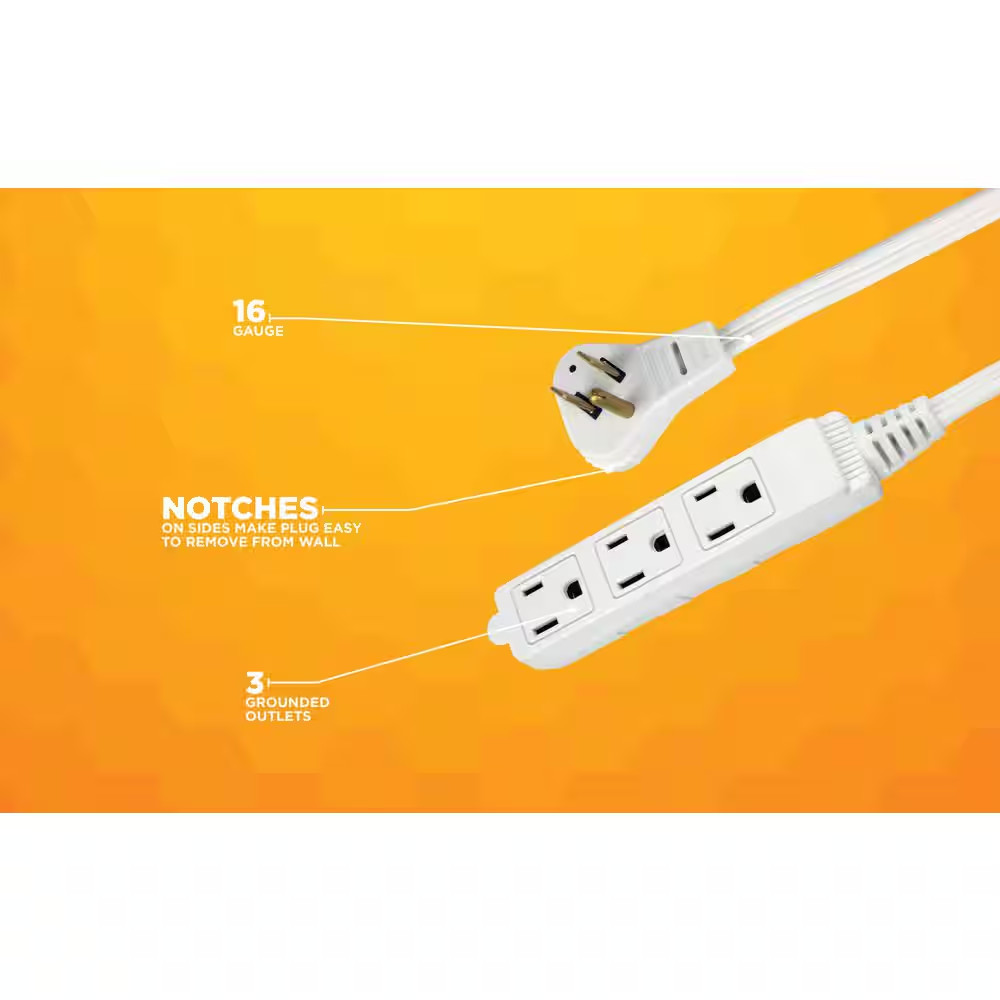 13 Ft. 16/3 SPT-2 Indoor Light-Duty Flat Plug Extension Cord