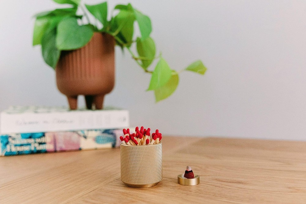 Match Holder with Striker - Bonus Incense - 100% Solid Brass Gold