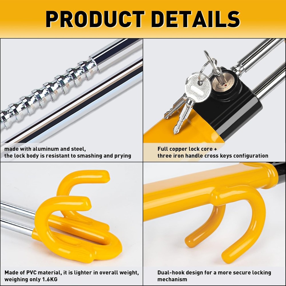 Heavy Duty Adjustable Steering Wheel Lock - Anti-Theft Car Security Device
