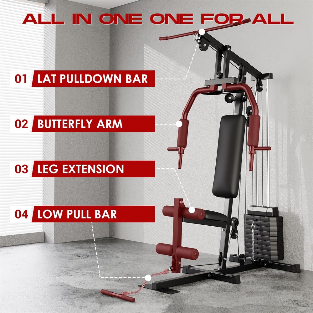 Home Gym Machine System with 100LBS Weight Stack Multifunctional Weight Machine