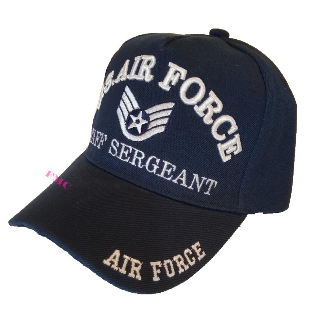 U.S. Air Force Staff Sergeant & emblem, E-5, navy blue