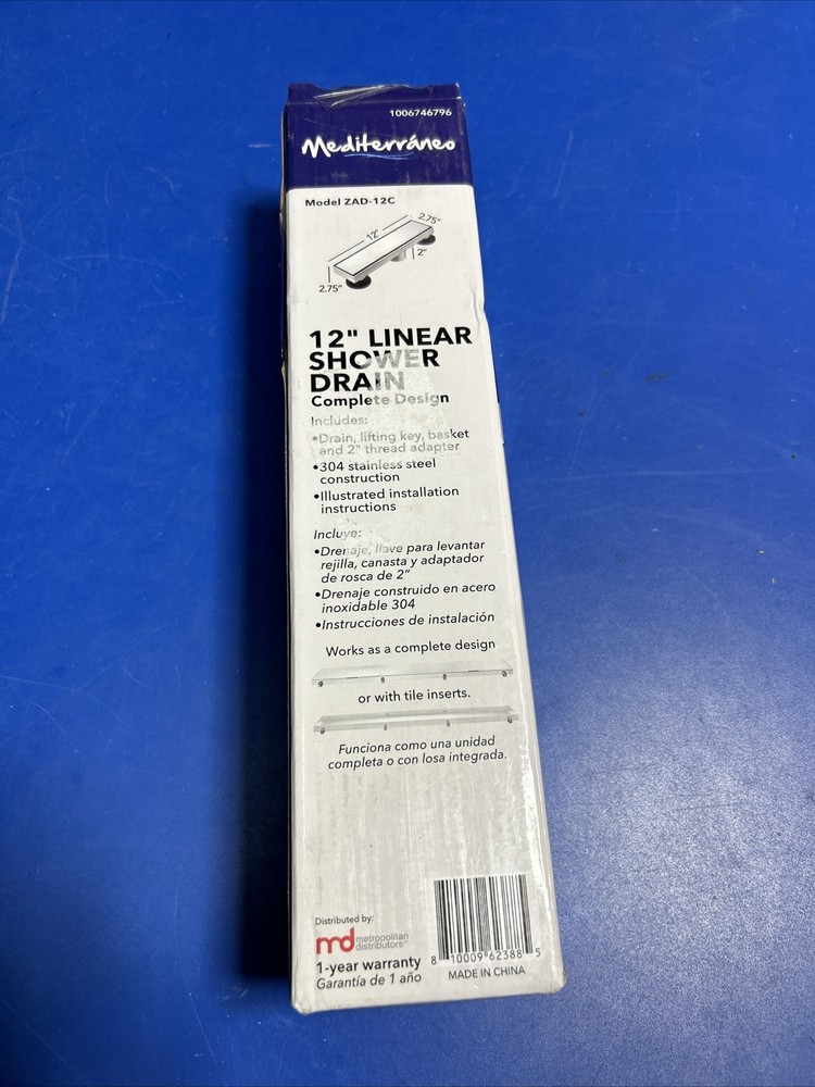 Mediterraneo Solid Lineal Shower Drain 12" ZAD-12C