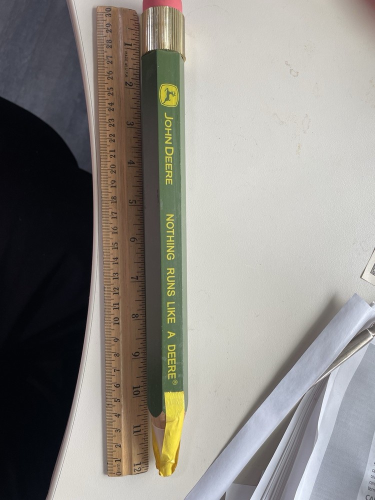 John Deere Oversized Pencil Advertising 12” Ruler and original cap