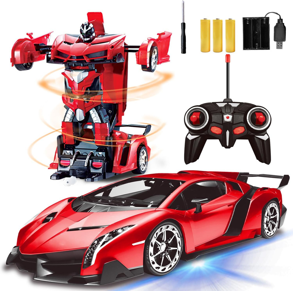 Remote Control Transform Robot Car Toy for Kids with Dazzling Light 360°Rotating