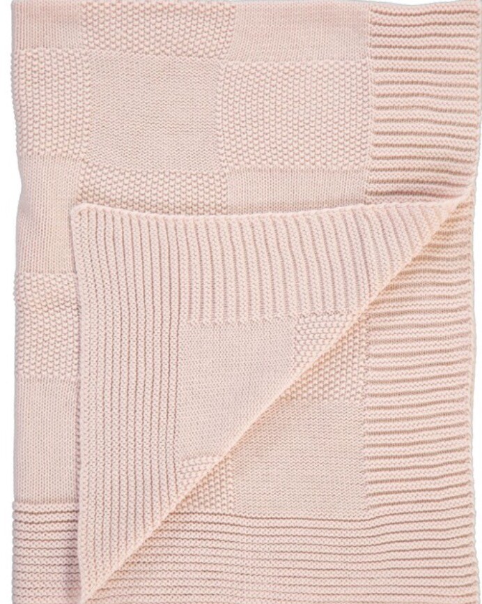 AFF pink patchwork knitted baby blanket 70x 100cm - 100%  Cotton