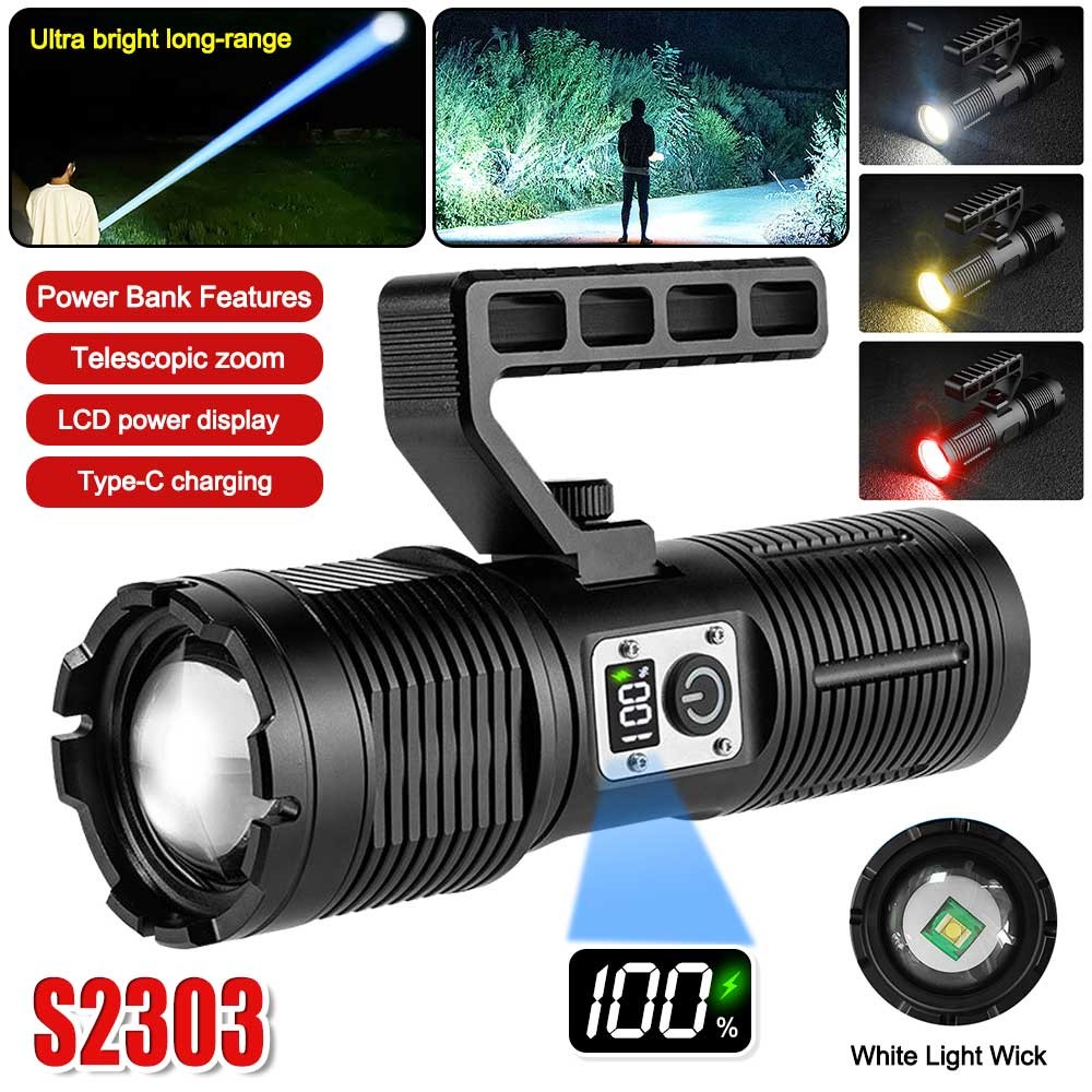 Super Bright White Laser LED Flashlight Camping Light USB Charging Zoom Torch