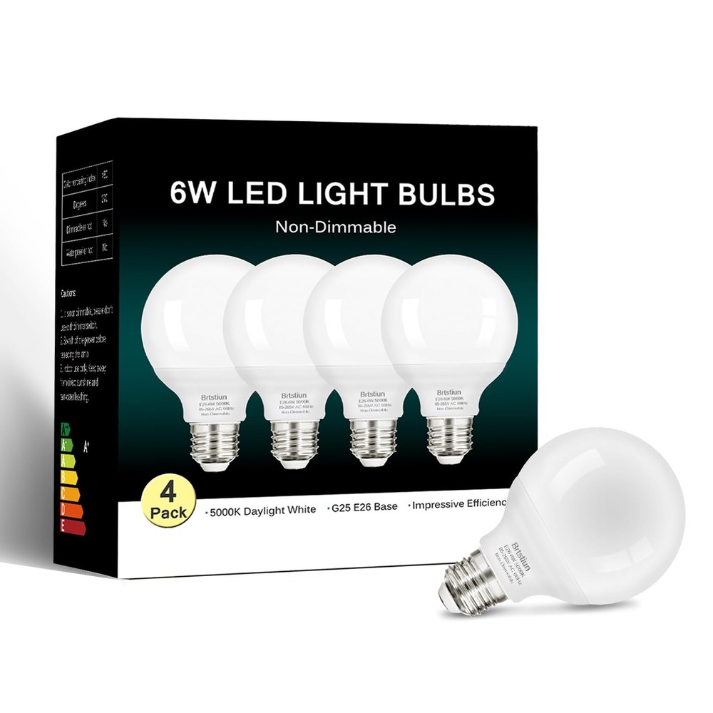 G25 LED Light Bulb, Round Vanity Light Bulbs for Bathroom, 40W LED Equivalent...