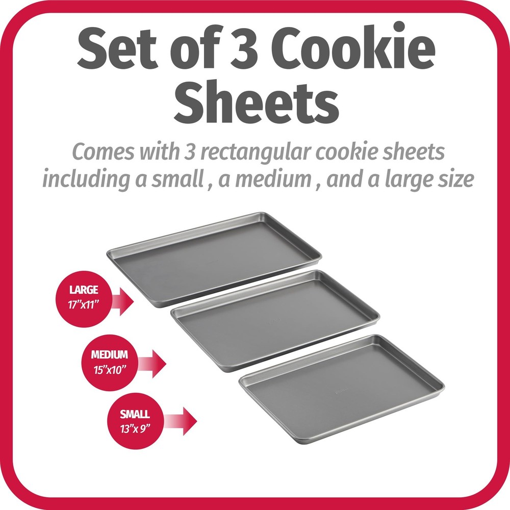 GoodCook Nonstick Baking Sheet Set, 3 Pack-Small, Medium & Large Pan-Gray