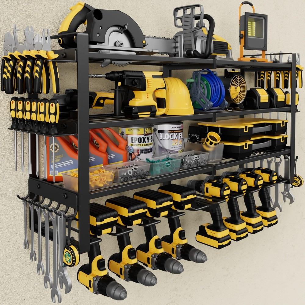 Power Tool Organizer Wall Mount, 4-Tier Tool Storage Rack with 8 Drill Holder...