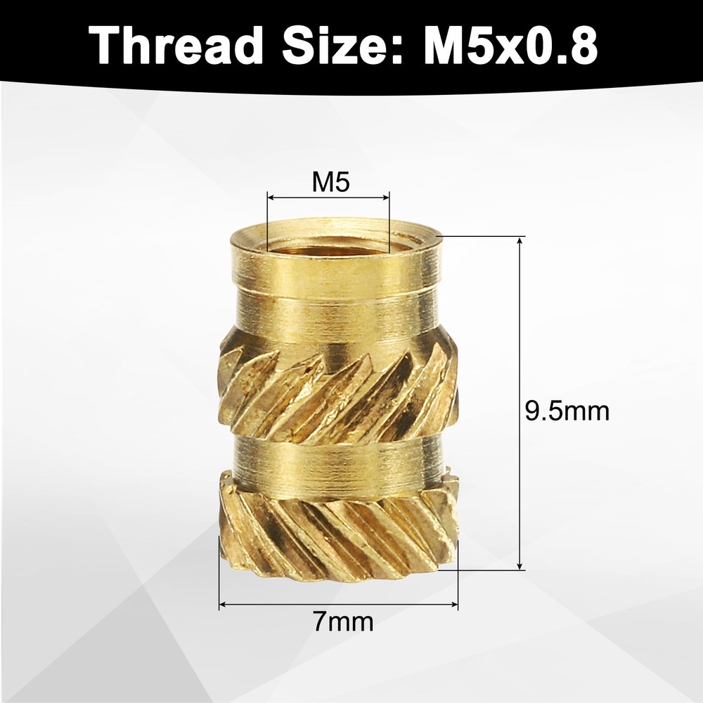 30pcs M5 Threaded Inserts Brass Heat Set Insert M5x9.5mm, OD 7mm Knurled Nuts