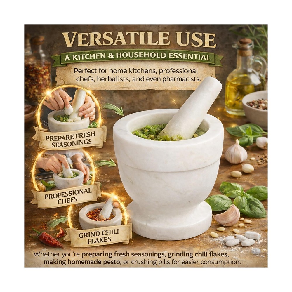 Creative Home Handcrafted Mortar and Pestle Solid Marble Grinde... Fast USA SHIP
