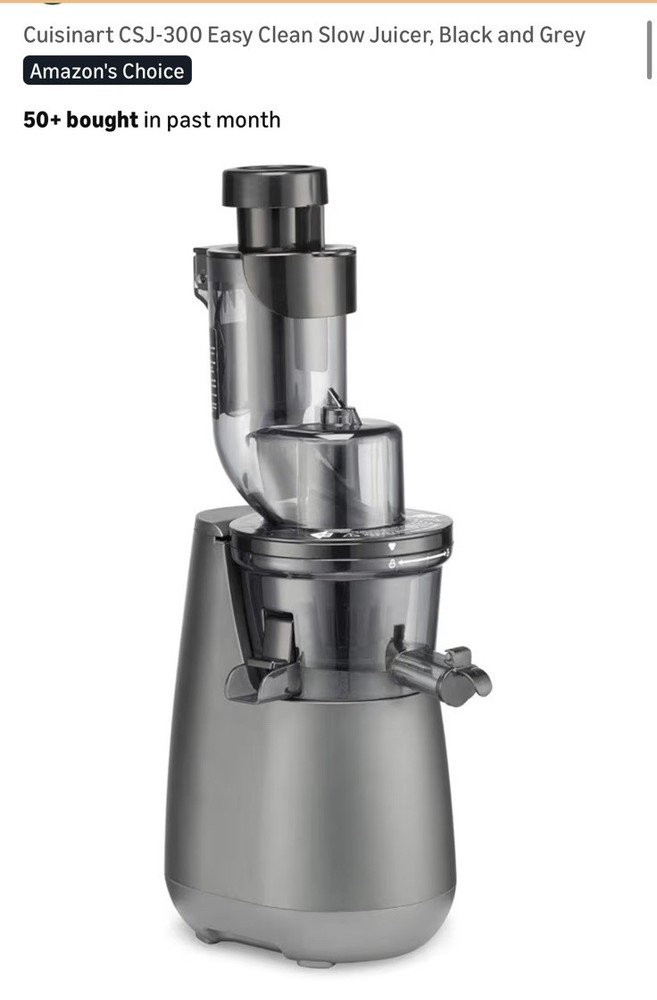 Cuisinart CSJ-300 Easy Clean Slow Juicer, Black and Grey
