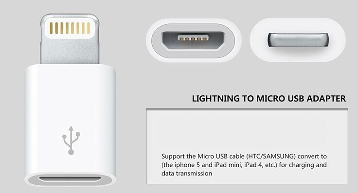 2x Lightning Micro USB Adapter covert Apple iPhone 5, 6 iPad 4 mini 8 pin