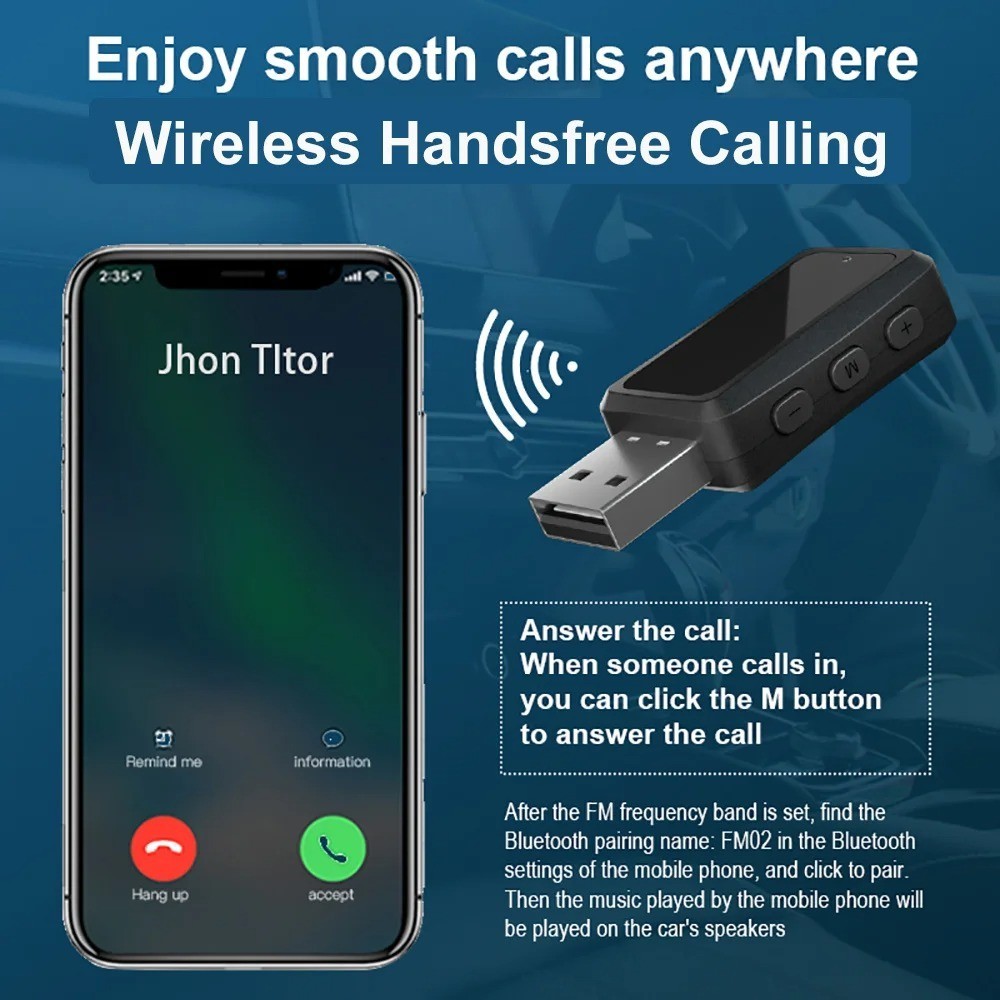 Bluetooth 5.4 Car Transmitter Receiver Handsfree Call USB Mini Wireless Audio
