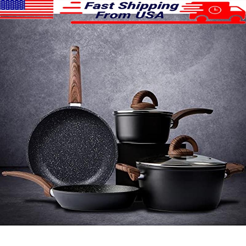 Non-Stick Ceramic Cookware Set Induction Pots & Pans Kitchen Cooking Utensils US