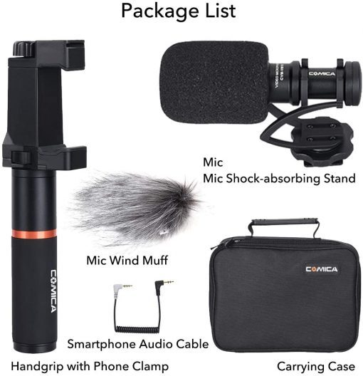 CoMica Metal Compact On-Camera Directional Shotgun Video Mic Kit w/Grip Handle