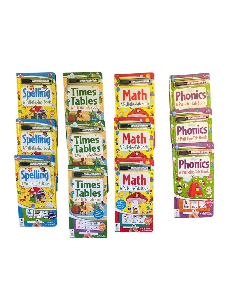 4 Kid Learning Book Math,reading Phonics Times Table Pull The Tab & Wipe Clean