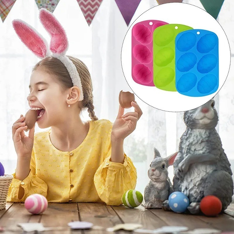 Easter Egg Molds Silicone Egg Shaped Baking Pan Cavities Easter Candy