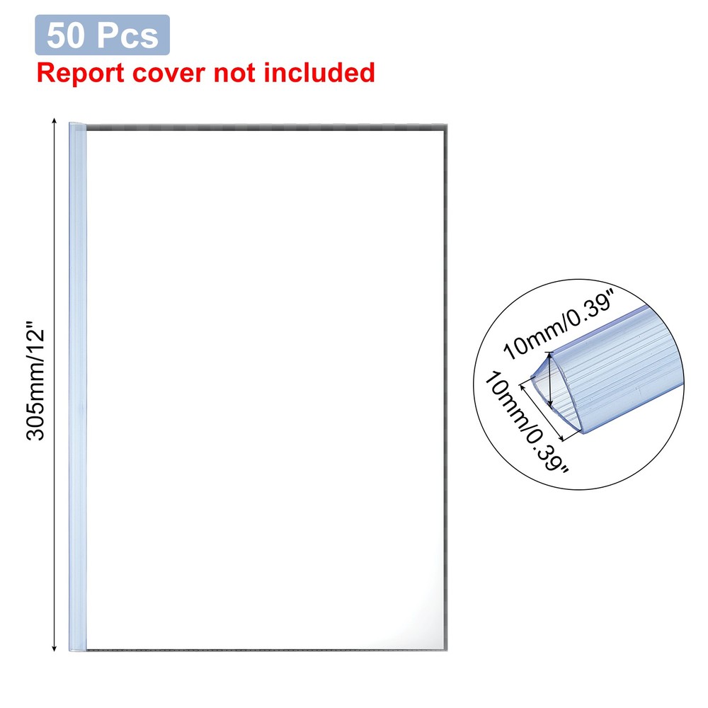 50Pcs 10x10mm Binding Bars, 70 Sheets Capacity, Transparent Blue
