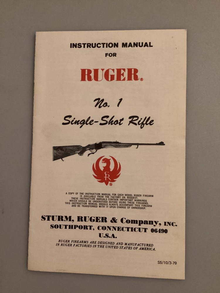 Ruger No 1 Single Shot Rifle Instruction Manual