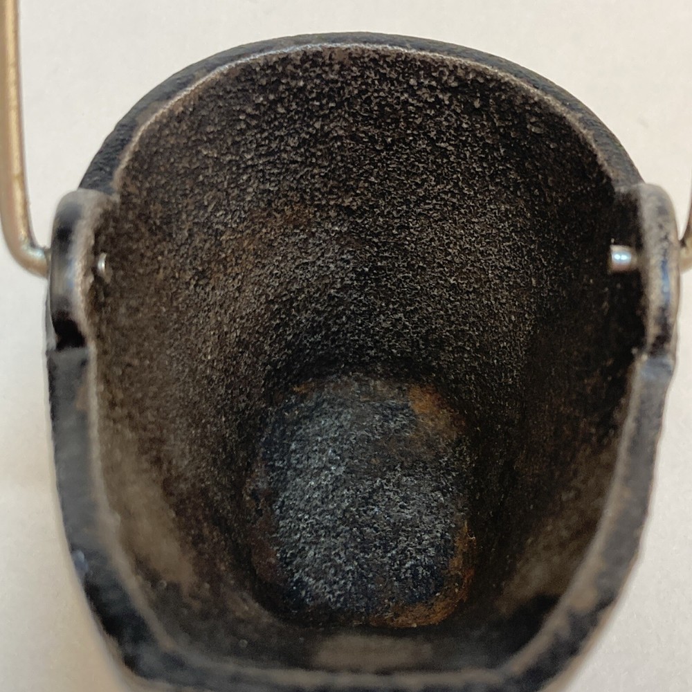 Miniature Black Cast Iron Coal Scuttle Basket with Handle Vintage