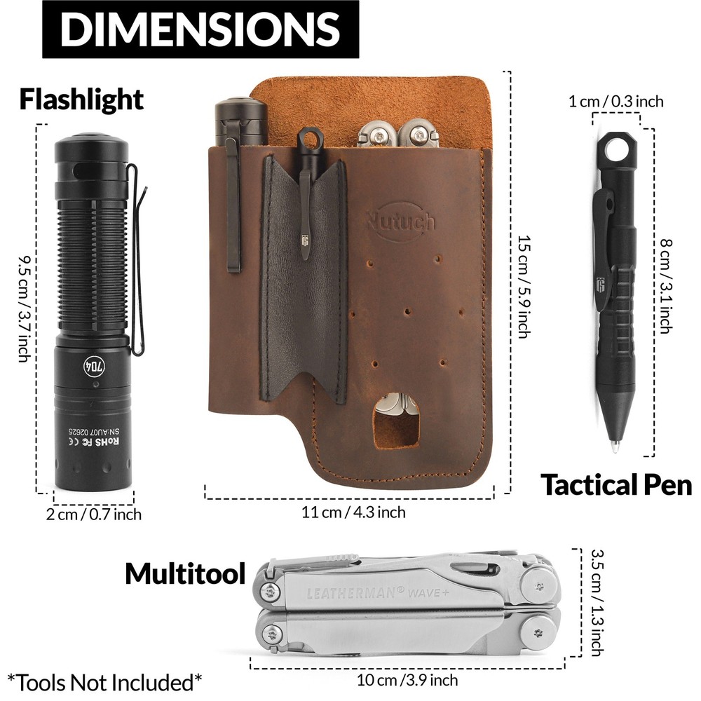 NUTUCH Leather EDC Multitool Sheath | Leather EDC Organizer | Flashlight Holster
