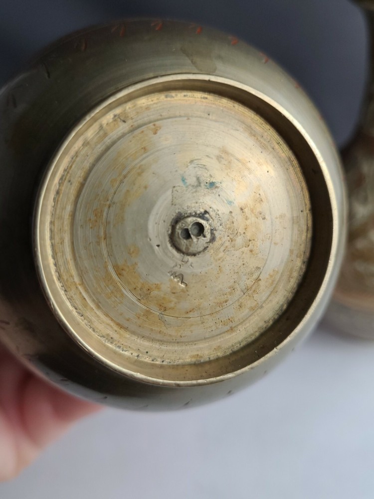 Vintage Pair Small Carved Brass Vases