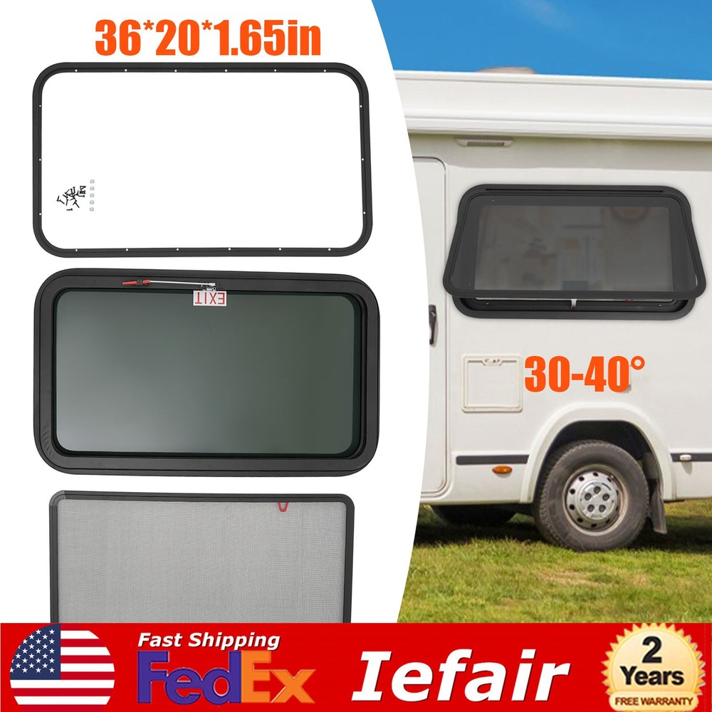 36" x 20" RV Exit Window with Trim Ring & Screen for Campers and Trailers