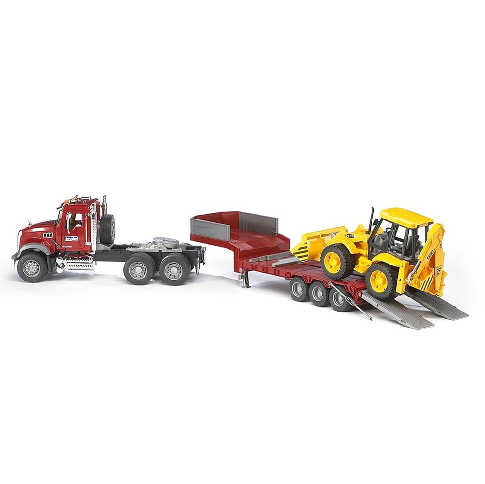 1/16th Bruder MACK Semi Granite Low Loader with JCB Backhoe Loader 02813