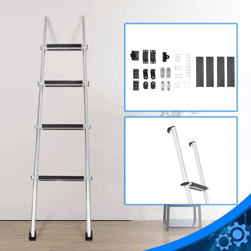 60" Bunk Ladder Aluminum Silver & Black For RV Camper Trailer or Home Garden