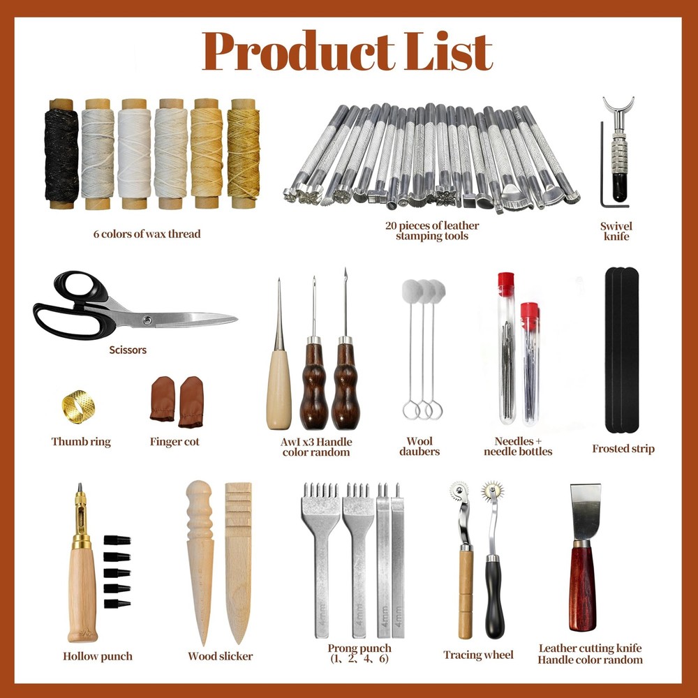 Leather Tooling & Crafting Kit for Beginners - 72Pcs Leatherworking Tools wit...